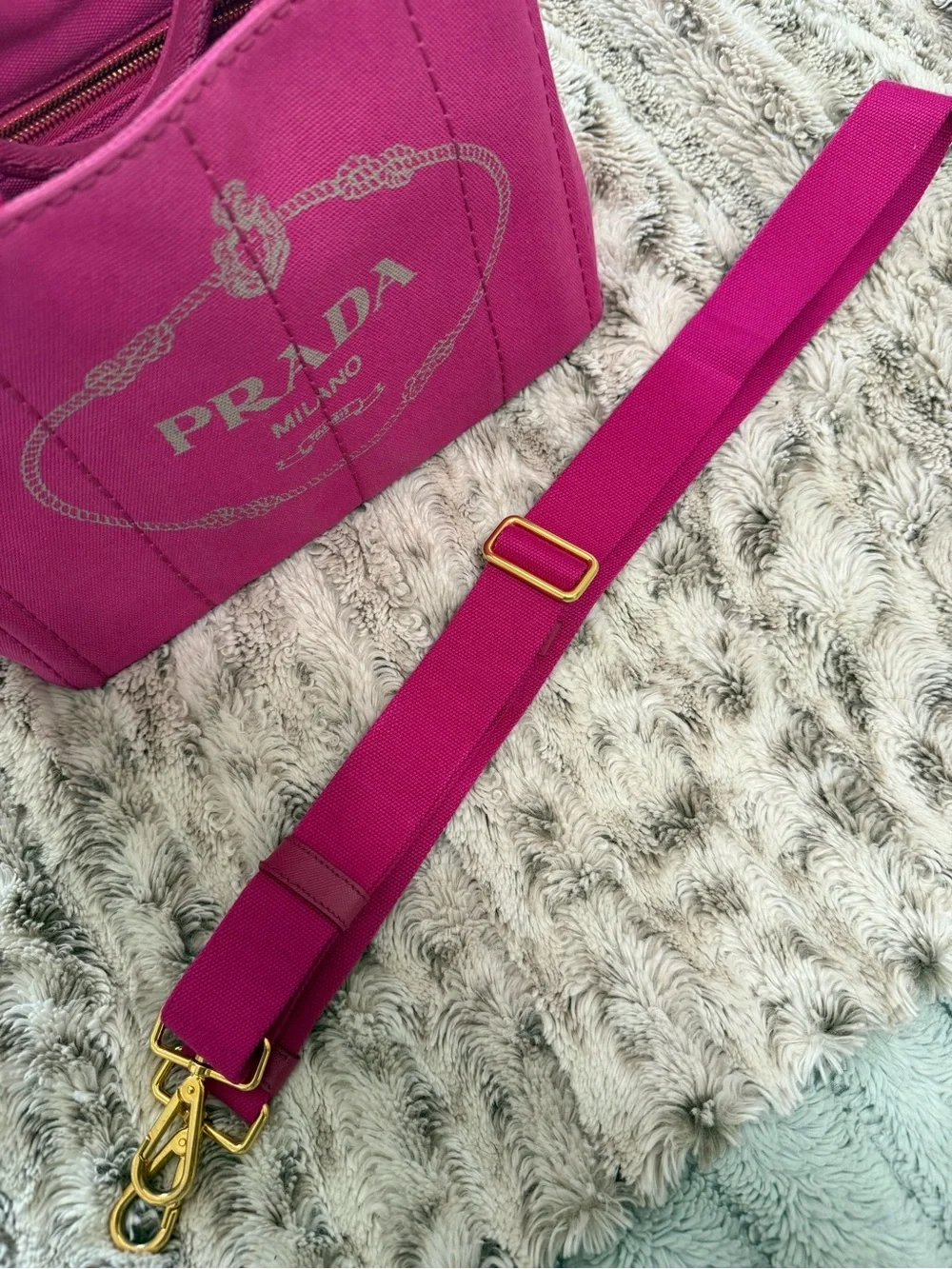 Prada Canapa Mini Canvas Bag, Fuchsia Pink